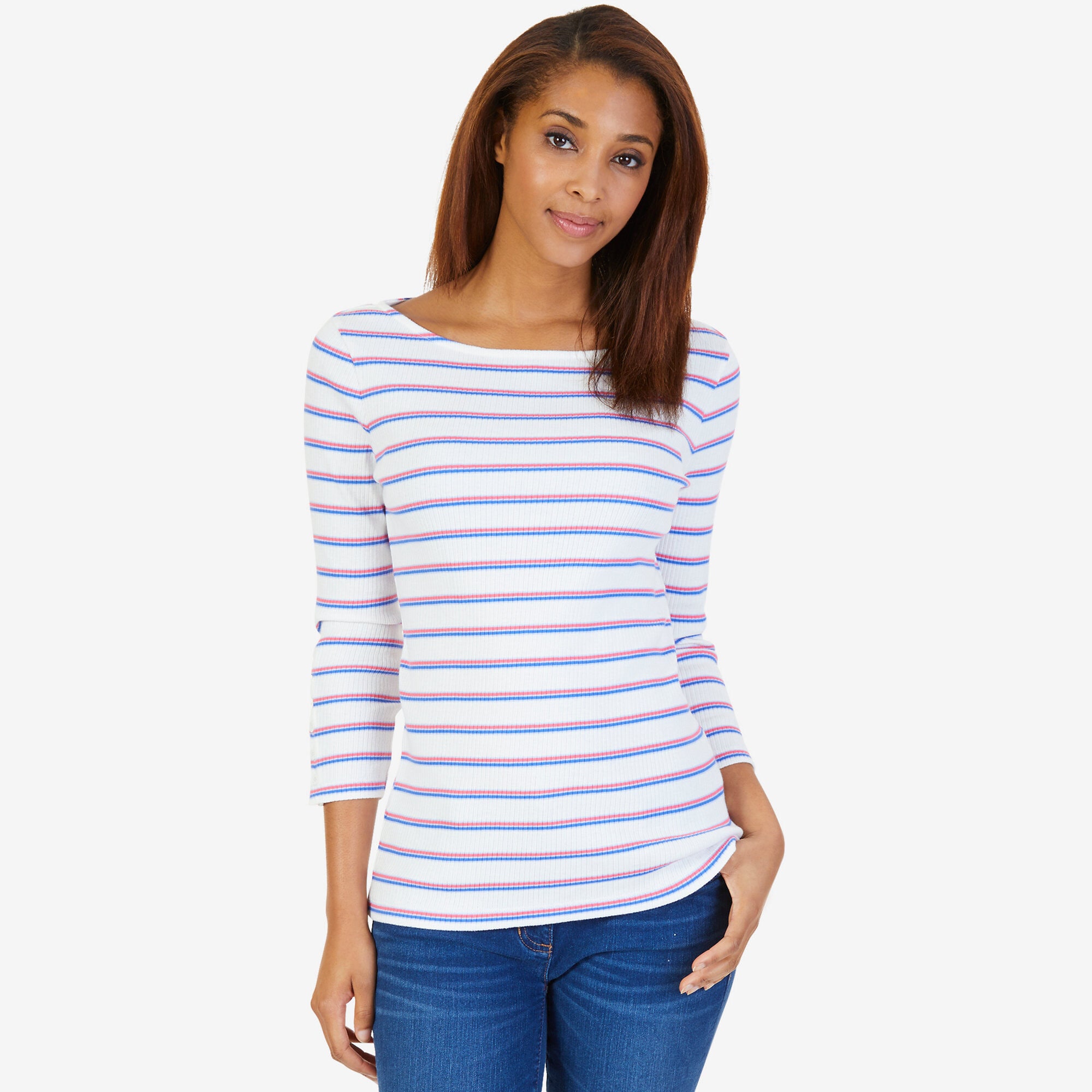 Boatneck Striped Top,Marshmallow,large