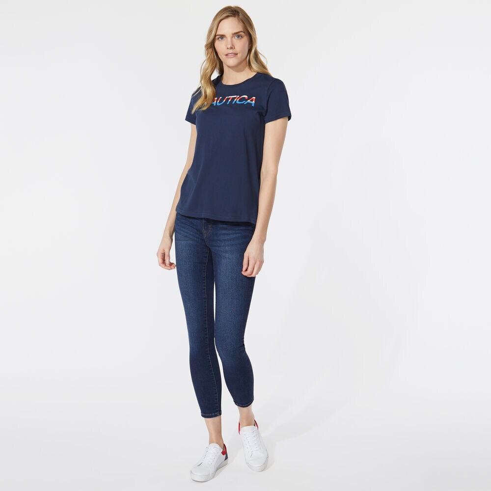 MULTICOLOR METALLIC LOGO T-SHIRT,Stellar Blue Heather,large