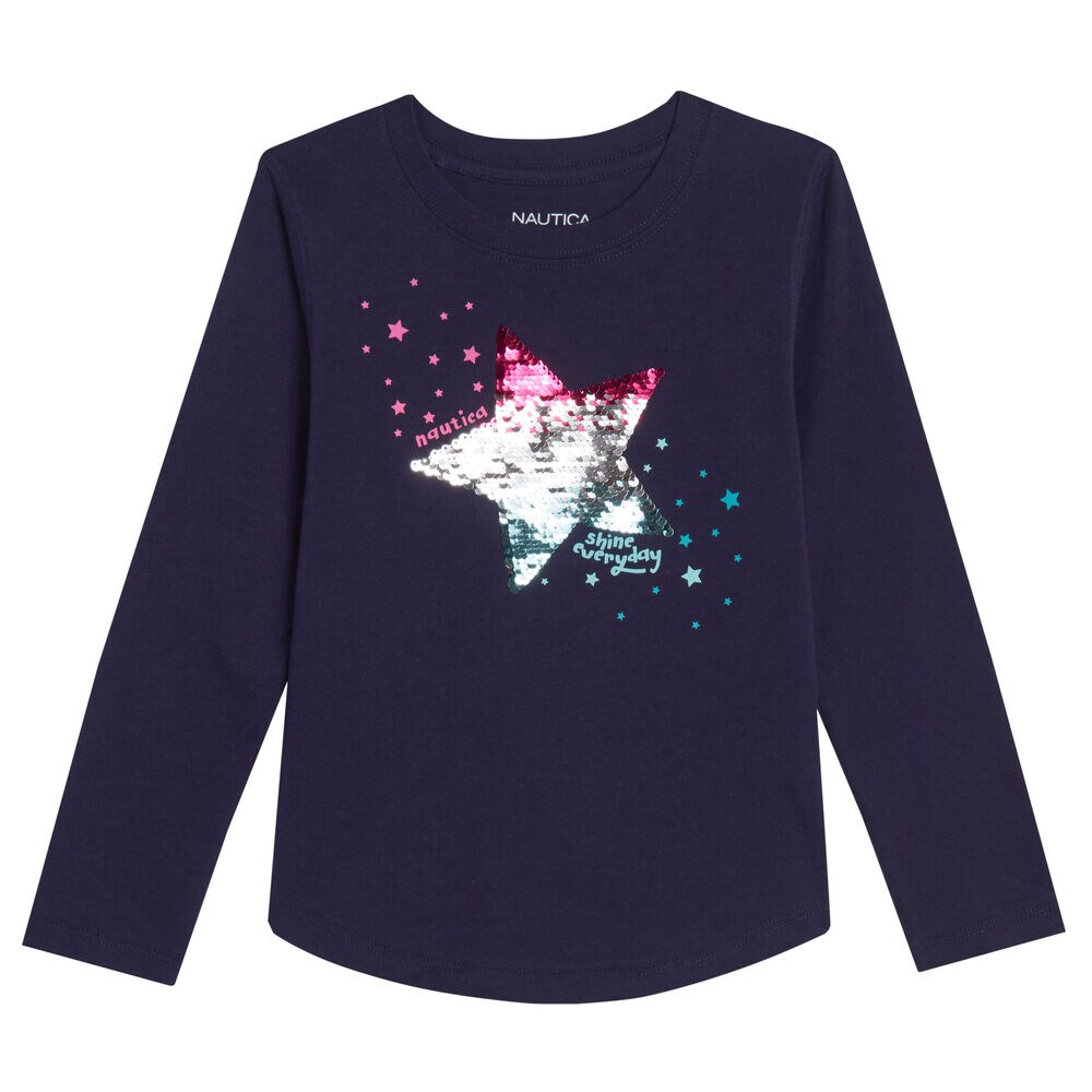 TODDLER GIRLS' SHINING STAR LONG-SLEEVE T-SHIRT (2T-4T),Navy,large
