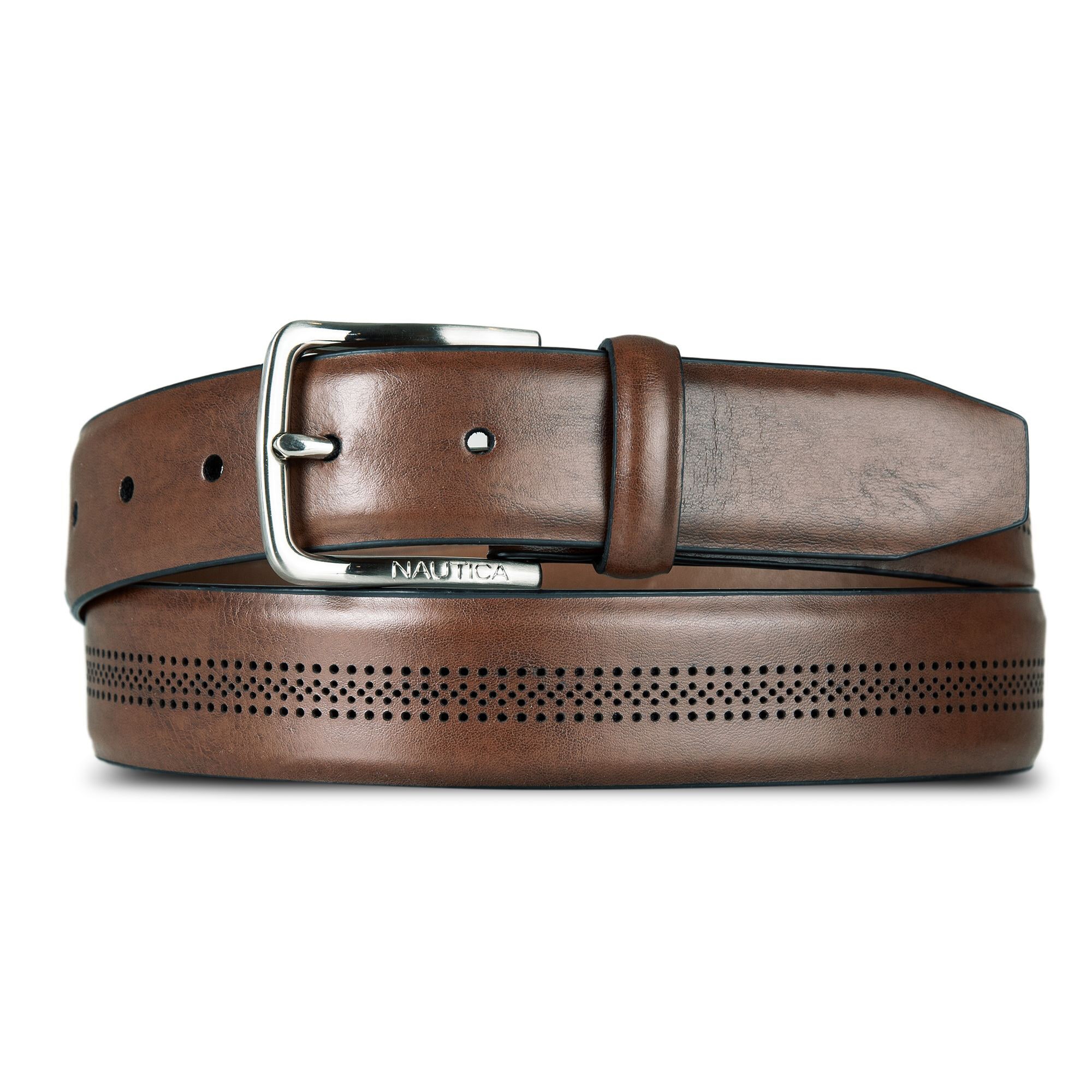 Perforated Leather Belt,Brown Stone,large