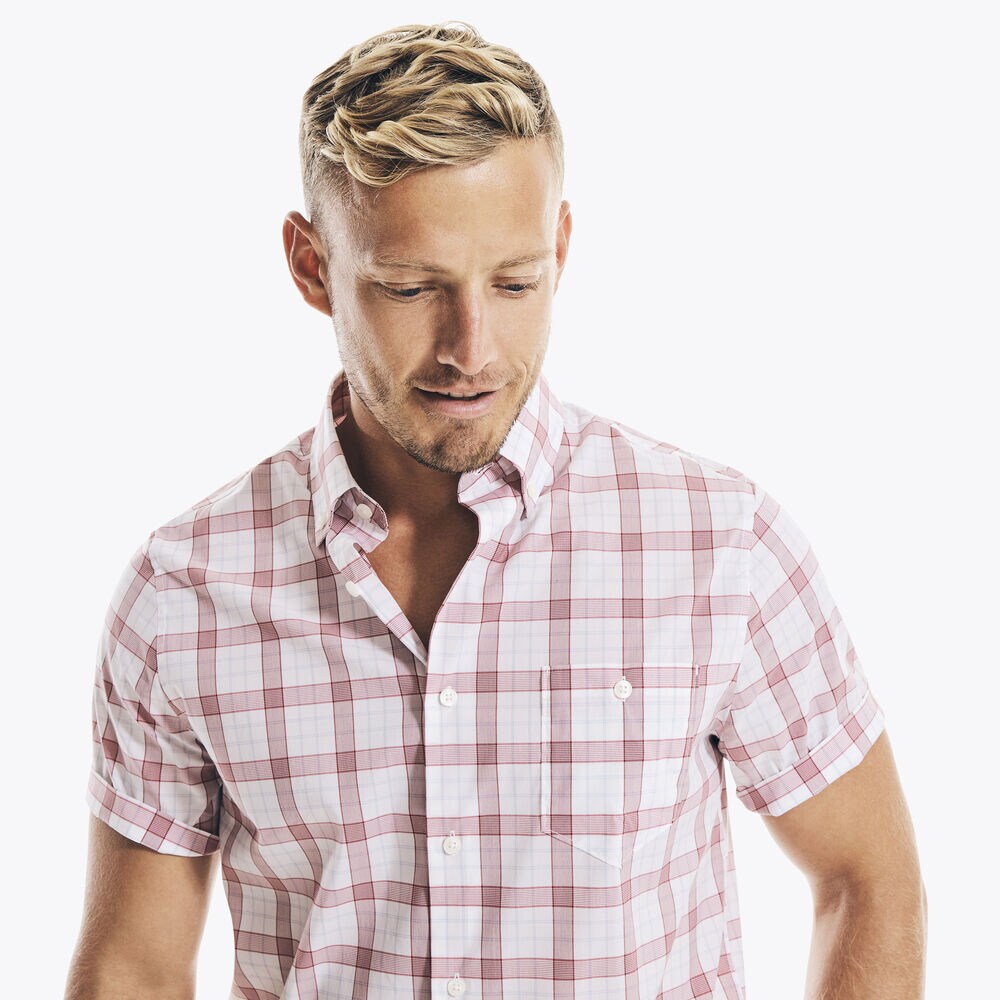 NAVTECH PLAID SHORT-SLEEVE SHIRT,Melonberry,large