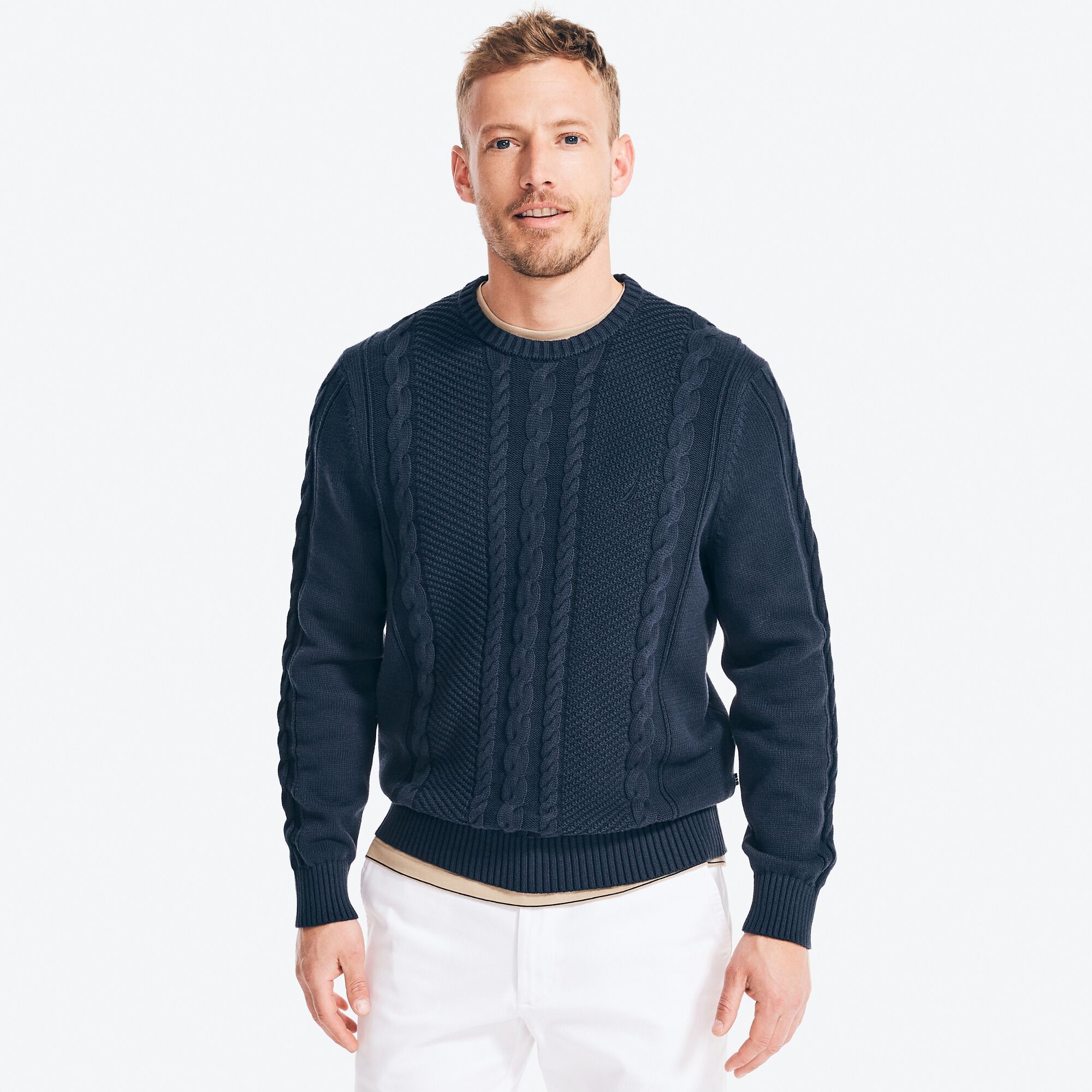 CABLE-KNIT SWEATER,Navy,large