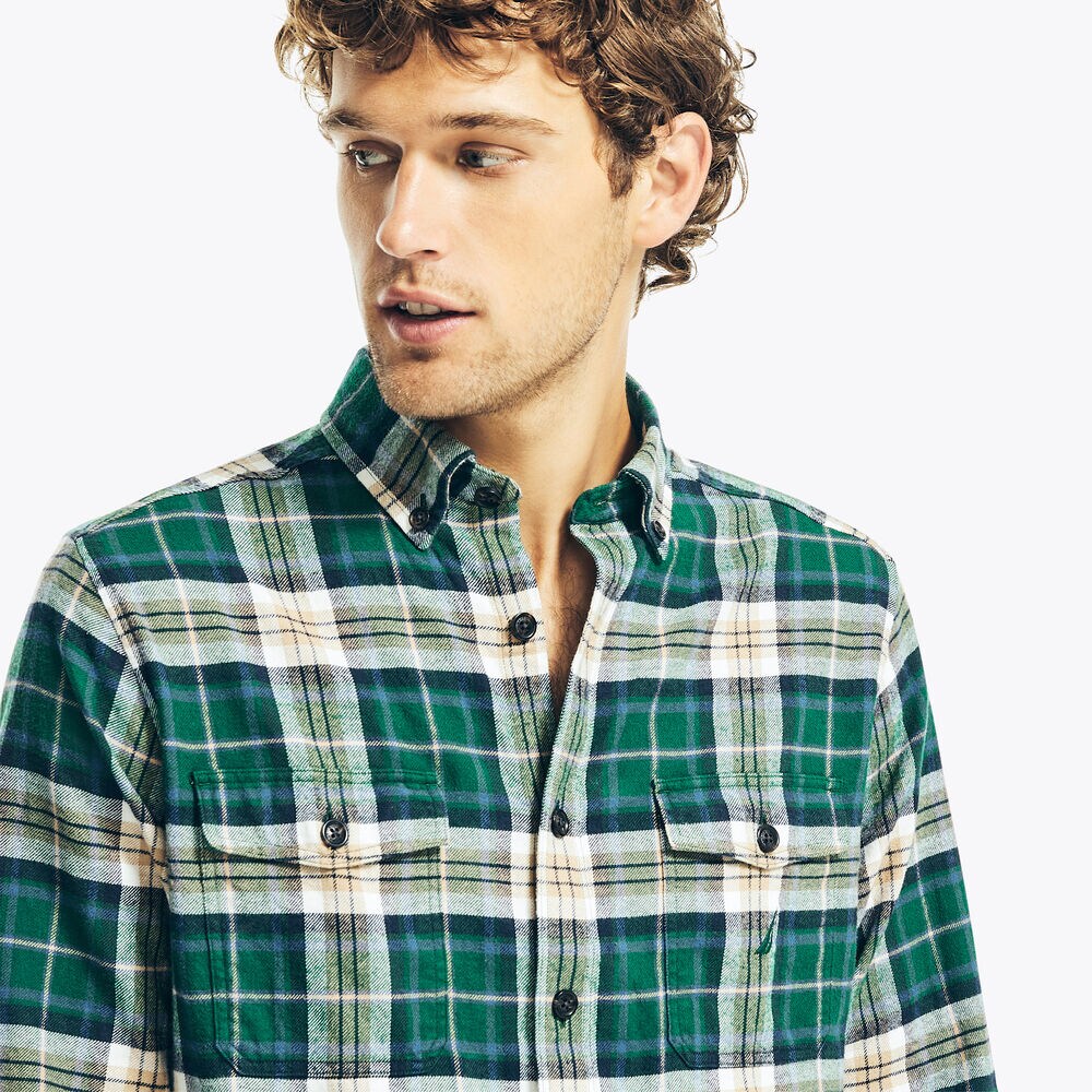PLAID FLANNEL SHIRT,Cosmic Fern,large