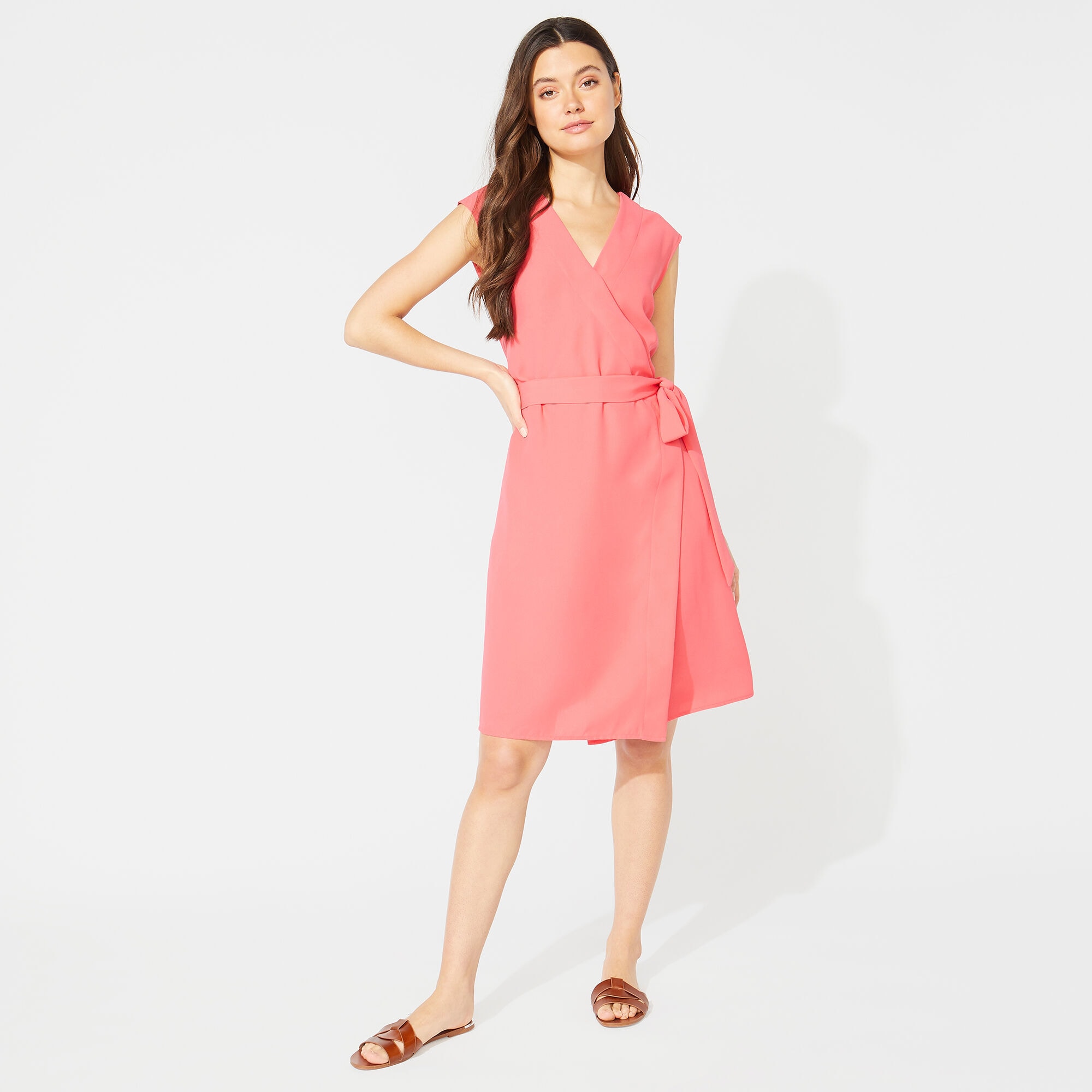 CREPE WRAP DRESS,Persian Red,large