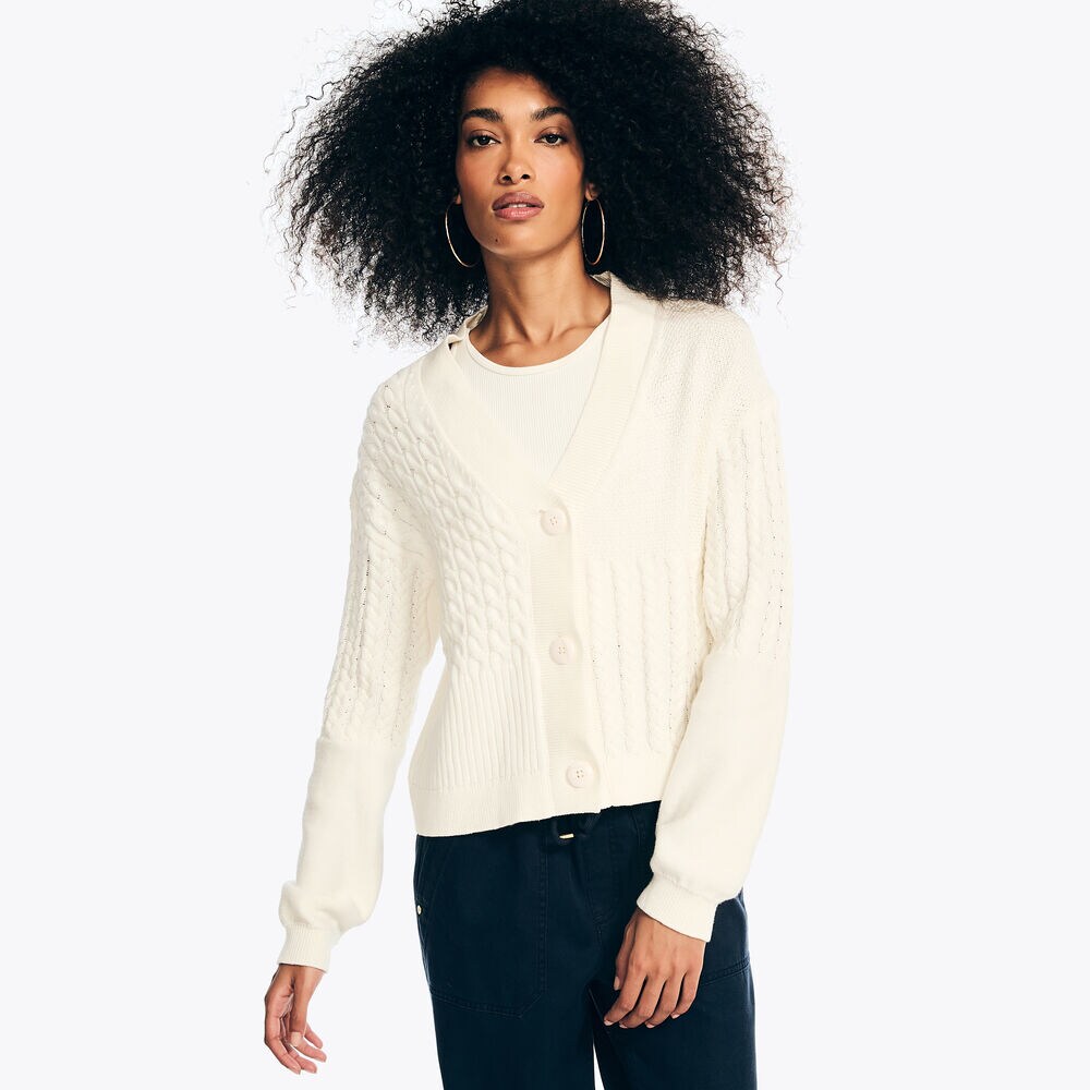 Mixed Stitch Cardigan,Marshmallow,large