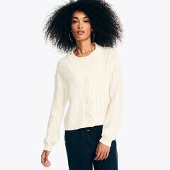 Mixed Stitch Cardigan,Marshmallow,large