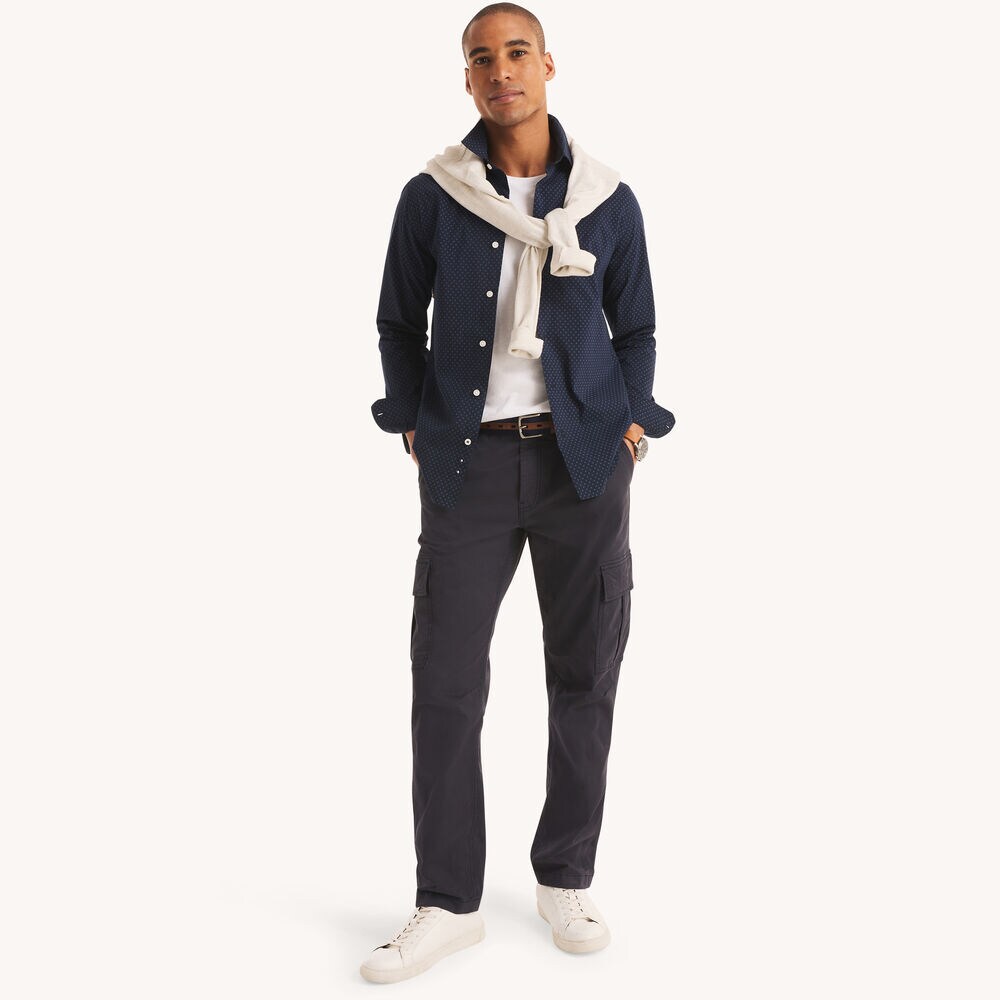 Slim Fit Wrinkle-Resistant Printed Shirt,Navy,large