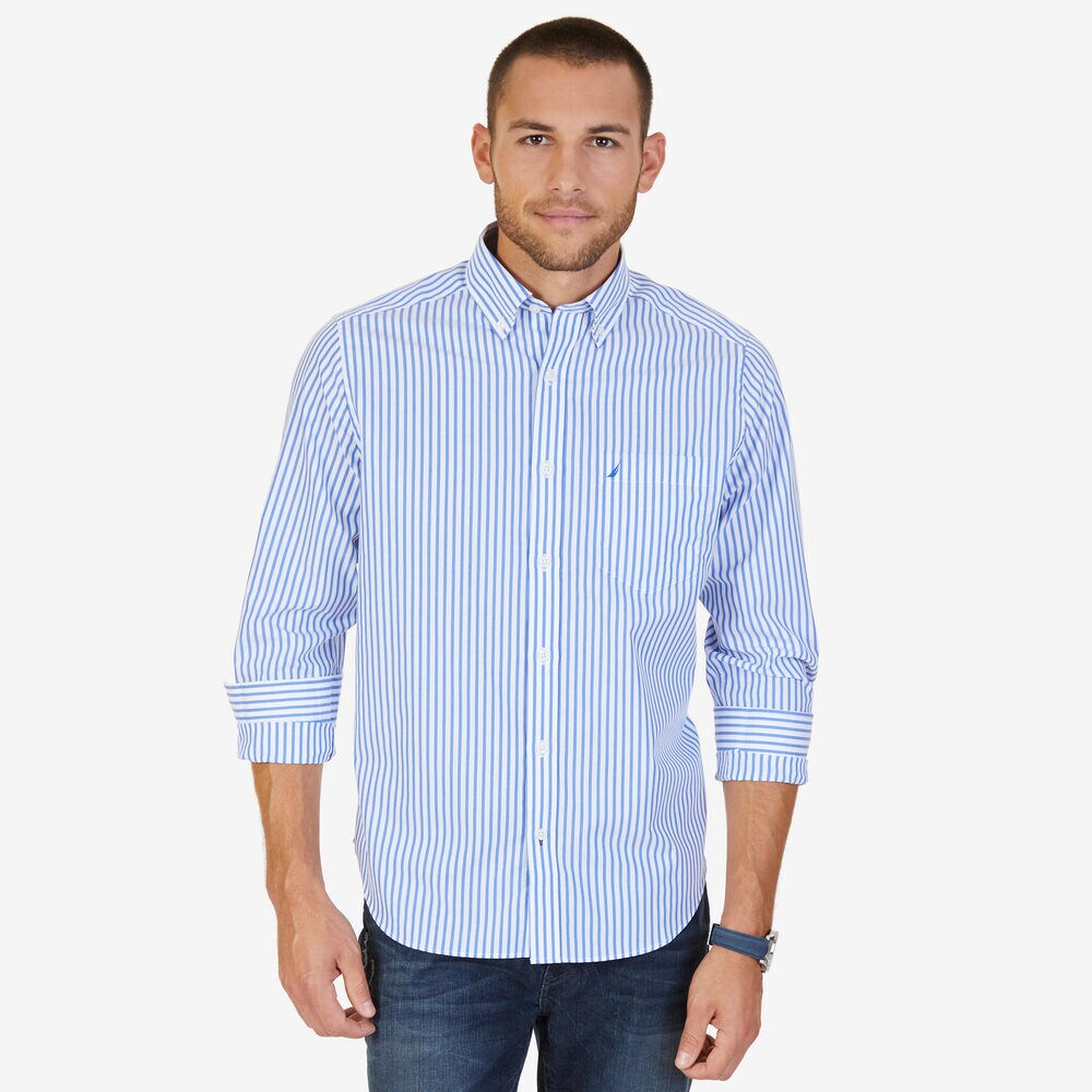Classic Fit Striped Button Down,Rolling River Wash,large