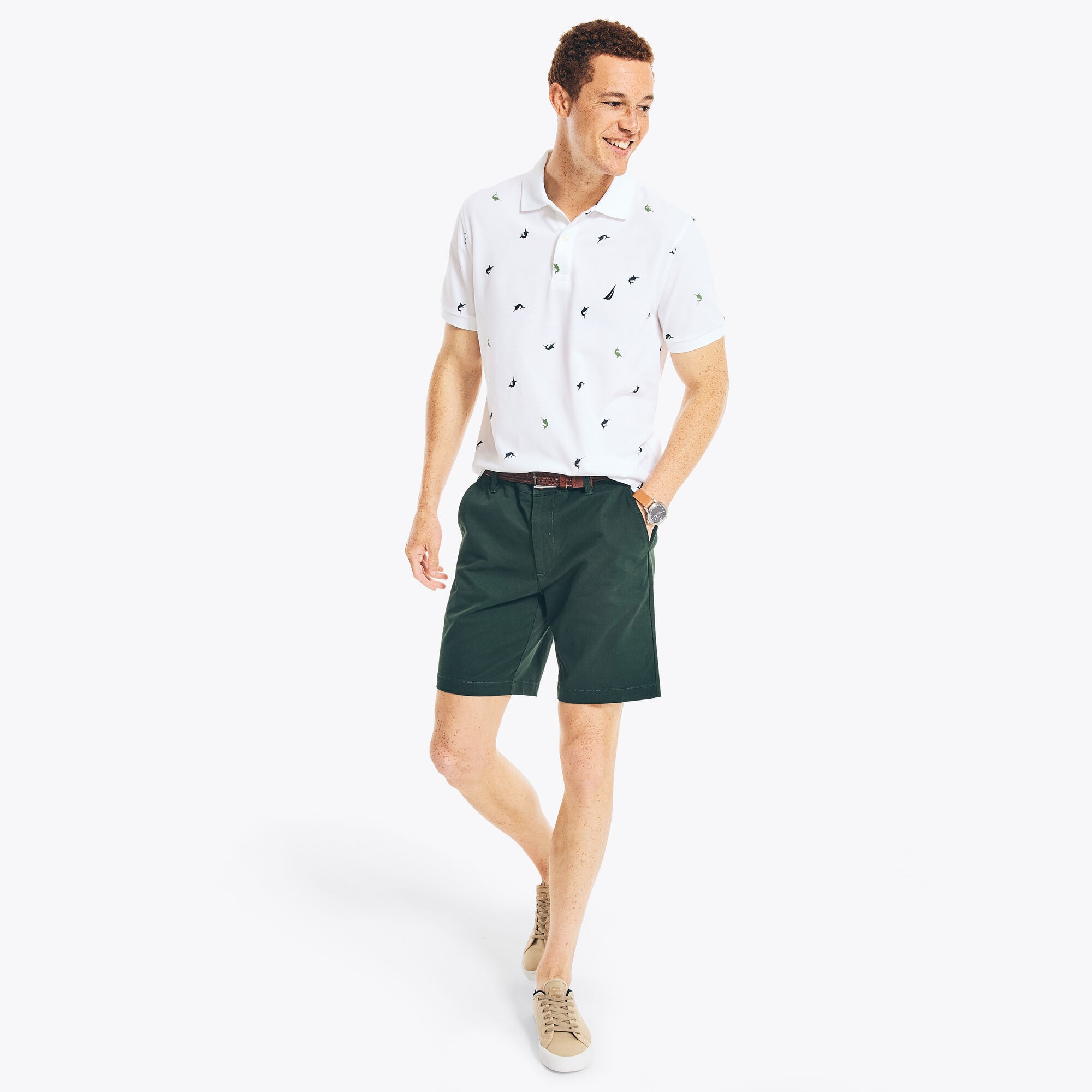 CLASSIC FIT PRINTED DECK POLO,Bright White,large