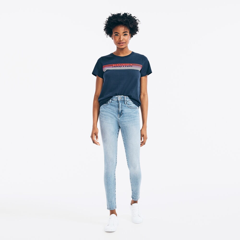 STRIPED LOGO GRAPHIC T-SHIRT,Stellar Blue Heather,large