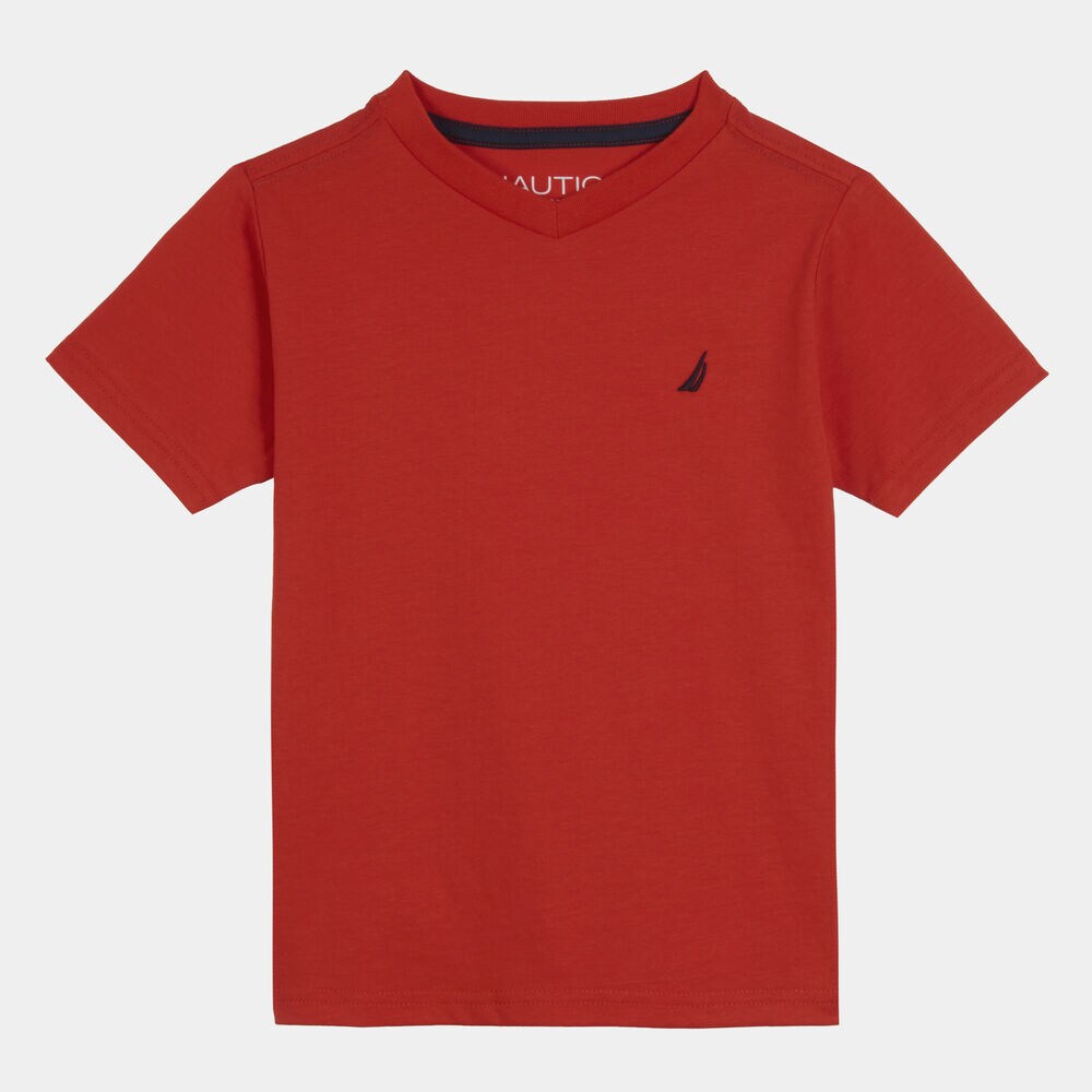TODDLER BOYS' V-NECK T-SHIRT (2T-4T),Firey Red,large
