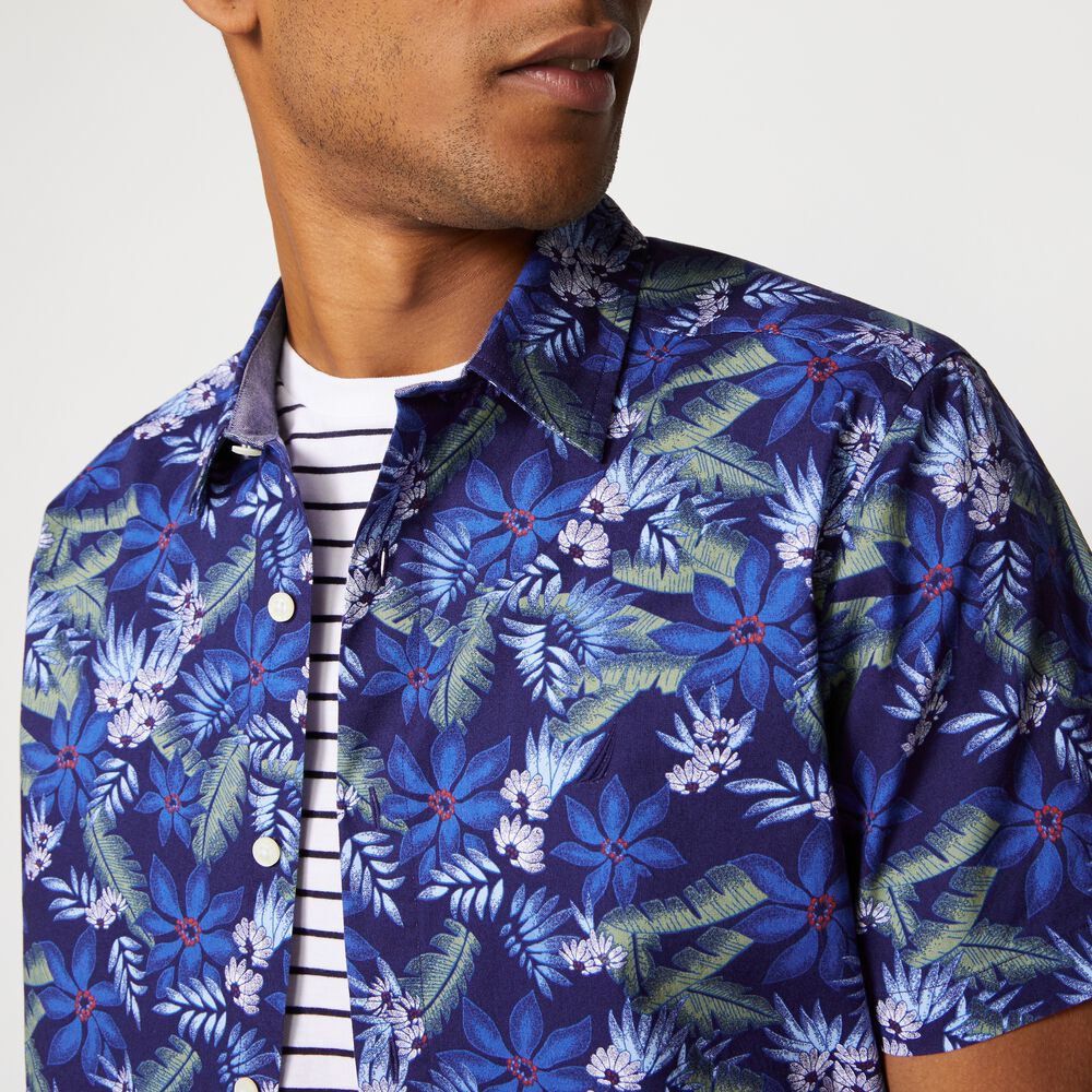 TROPICAL PRINT SHORT-SLEEVE SHIRT,J Navy,large