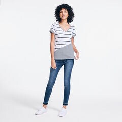 STRIPED V-NECK TOP,Stellar Blue Heather,large