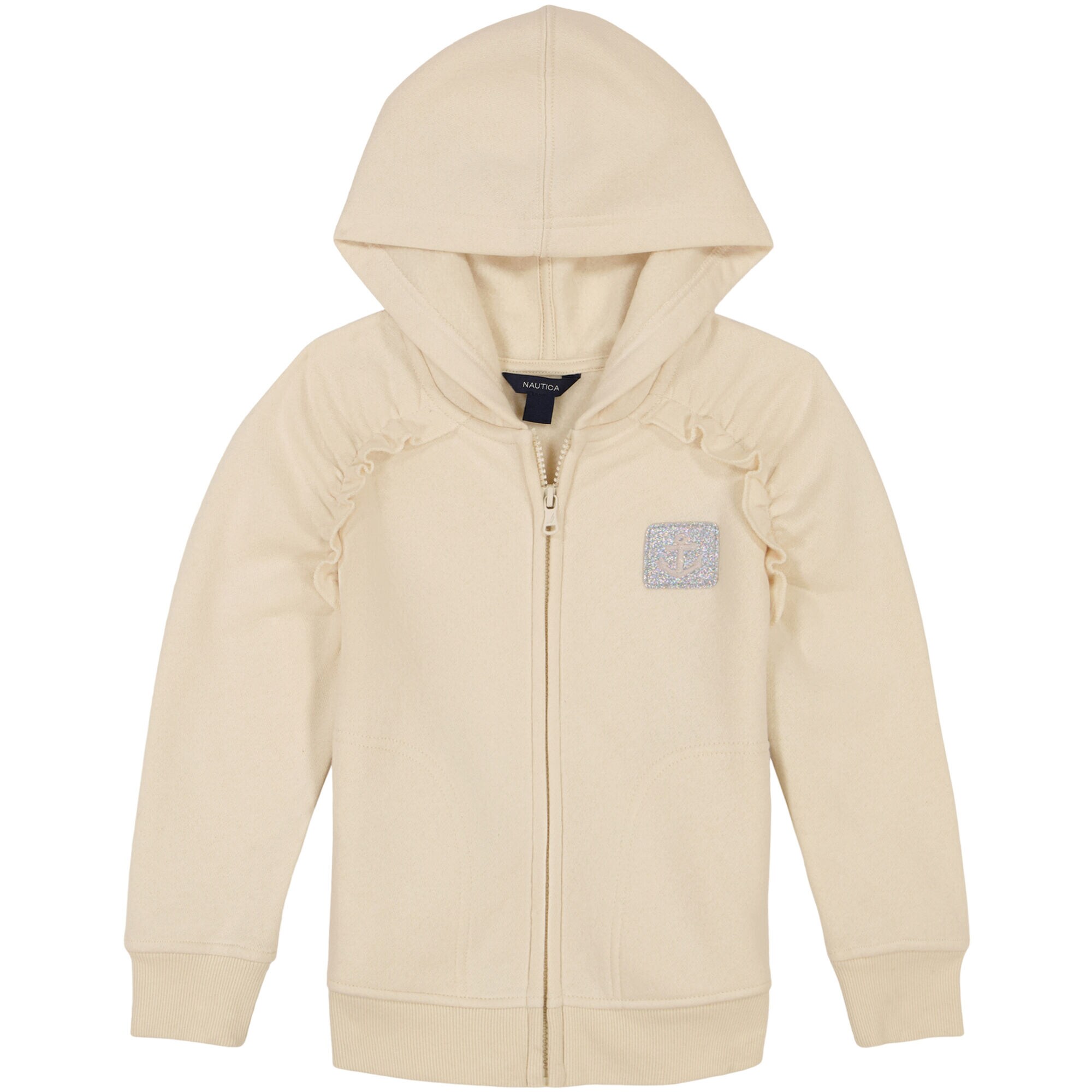 Girls' Ruffle Trim Fleece Hoodie (7-16),Raw Umber,large