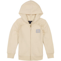 Girls' Ruffle Trim Fleece Hoodie (7-16),Raw Umber,large