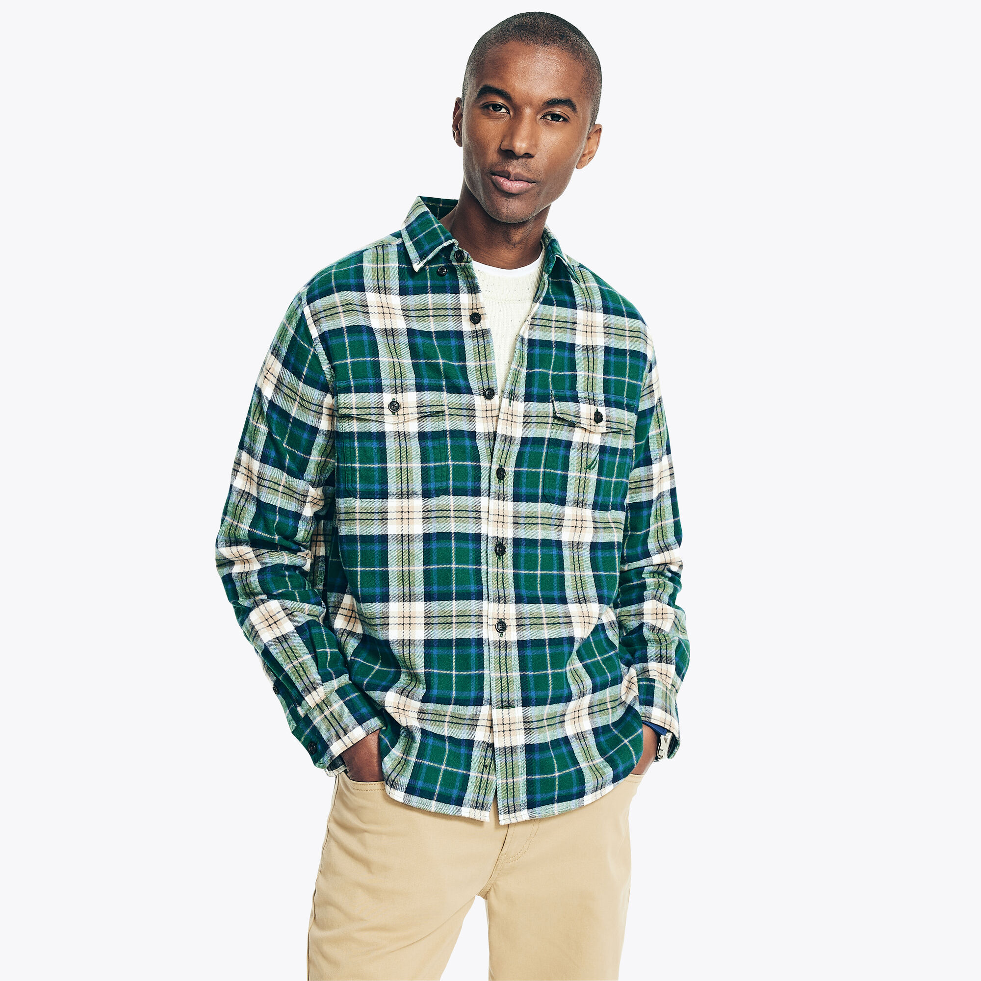 Flannel Plaid Shirt,Cosmic Fern,large
