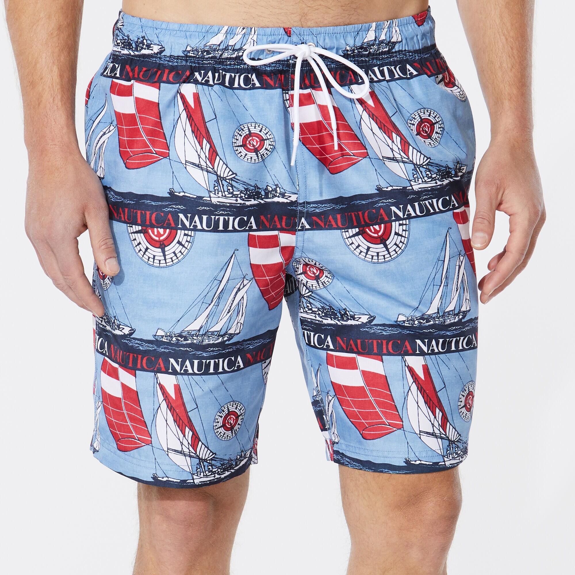 8" SAILING PRINT SWIM,Riviera Blue,large