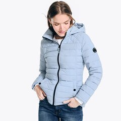 Short Puffer Jacket With Removable Hood,Azure Blue,large
