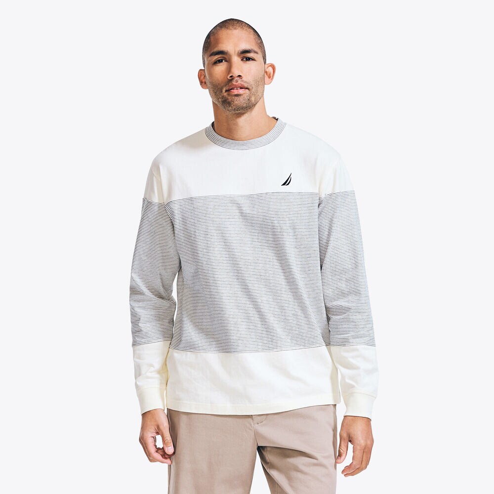 STRIPED LONG-SLEEVE T-SHIRT,Sail Cream,large