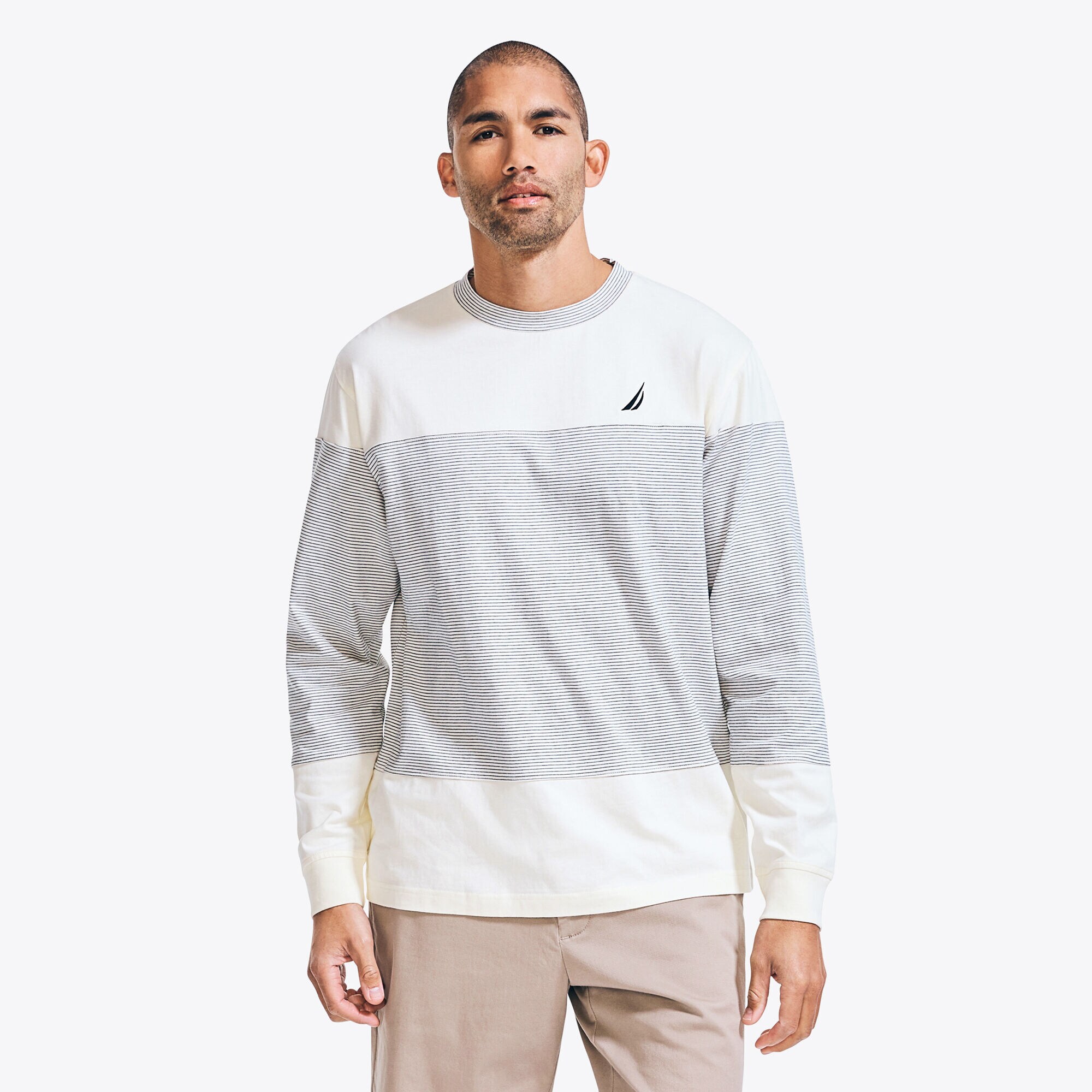 STRIPED LONG-SLEEVE T-SHIRT,Sail Cream,large
