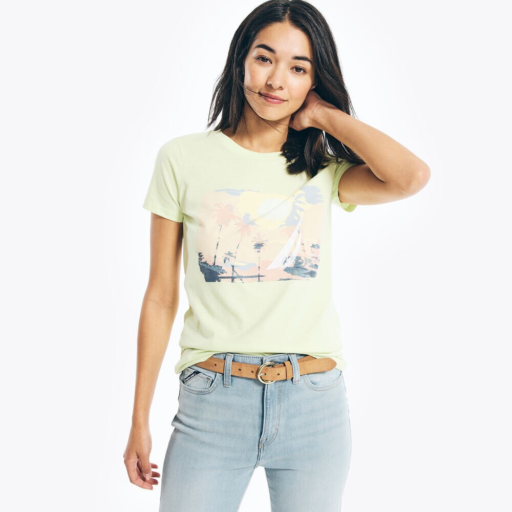 SUSTAINABLY CRAFTED PALM TREES GRAPHIC T-SHIRT,Bright Willow,large