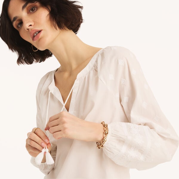 Embroidered Split-Neck Top