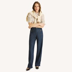 Chambray Wide Leg Pant,Stellar Blue Heather,large