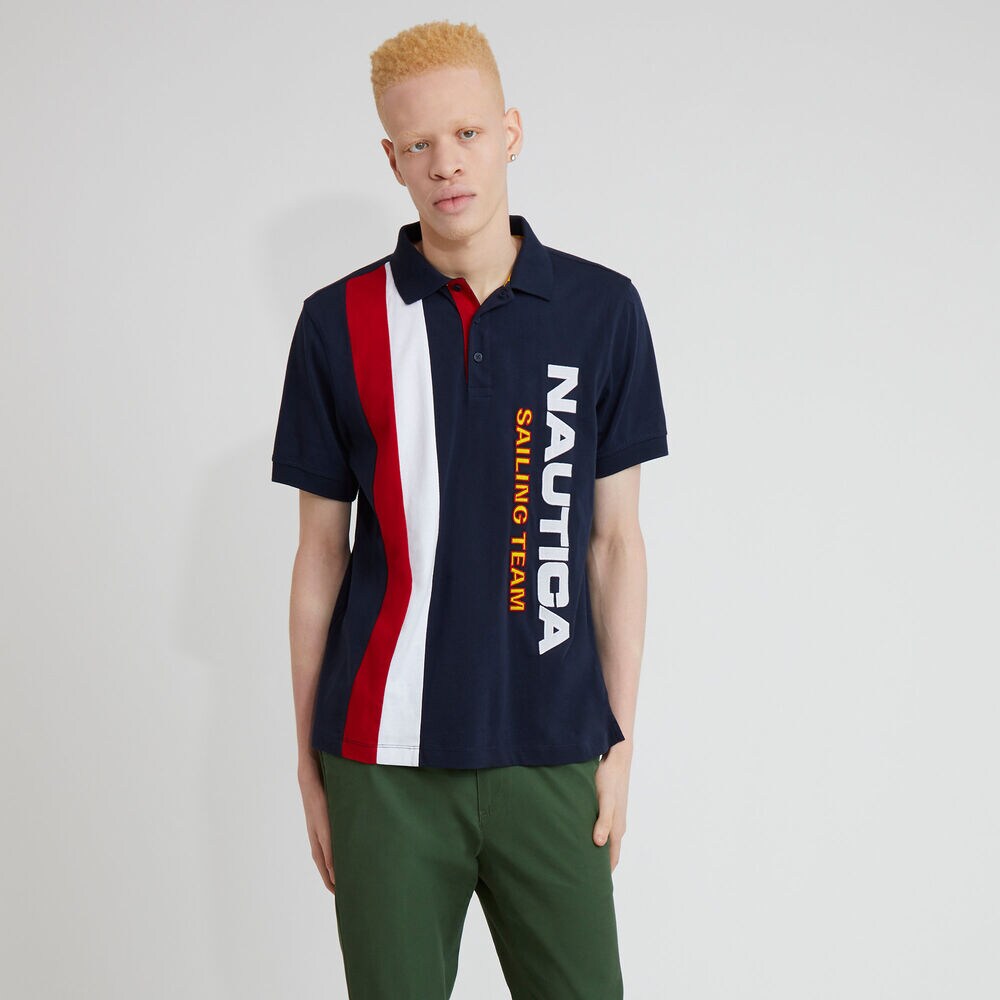 The Lil Yachty Collection by Nautica Colorblock Polo Shirt,Navy,large