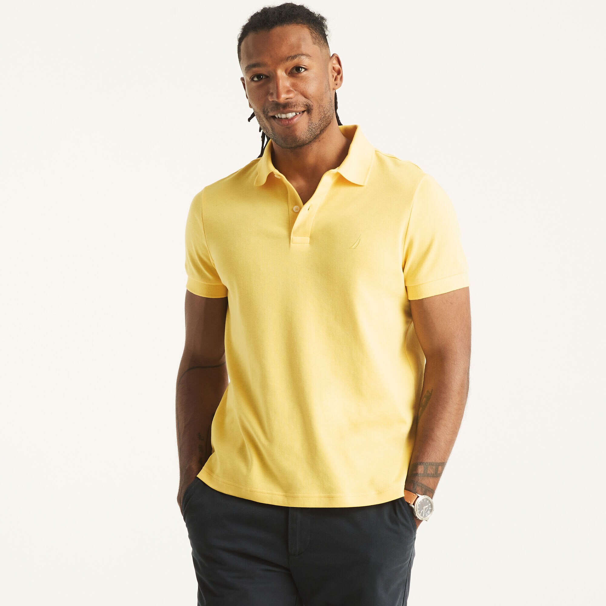 Slim Fit Interlock Deck Polo,Aspen Gold,large
