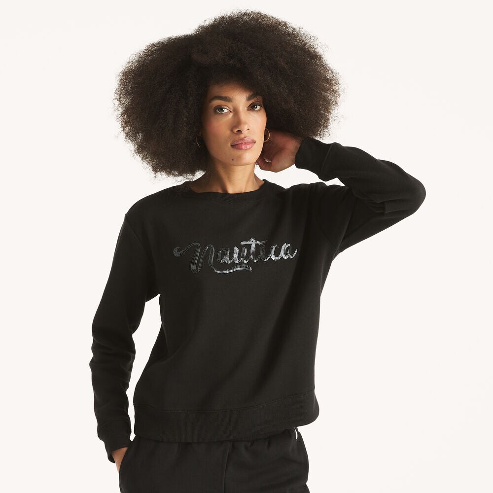 Sequin Logo Sweatshirt,True Black,large