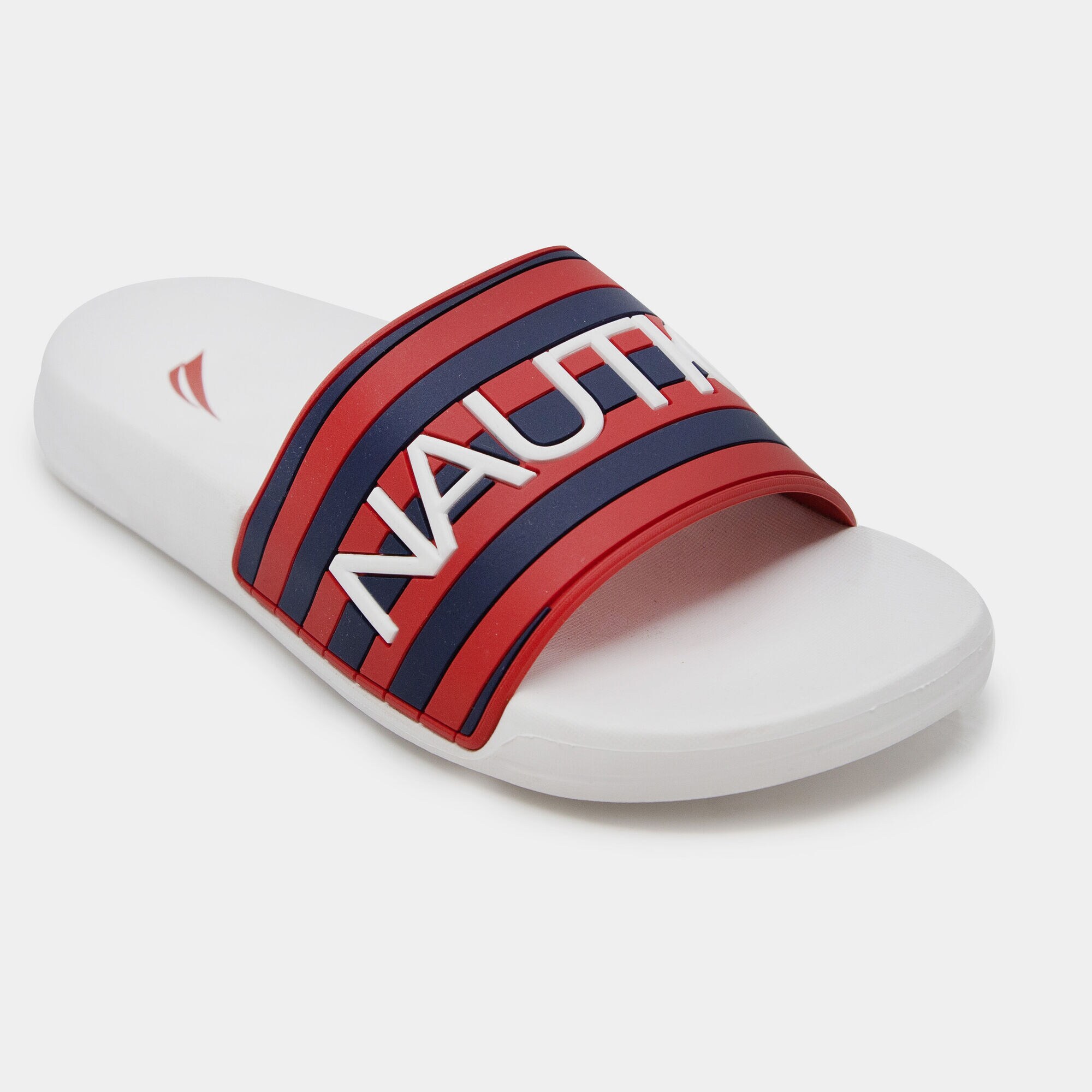 BYRANNA STRIPE-EMBOSSED SLIDE SANDALS,Navy,large