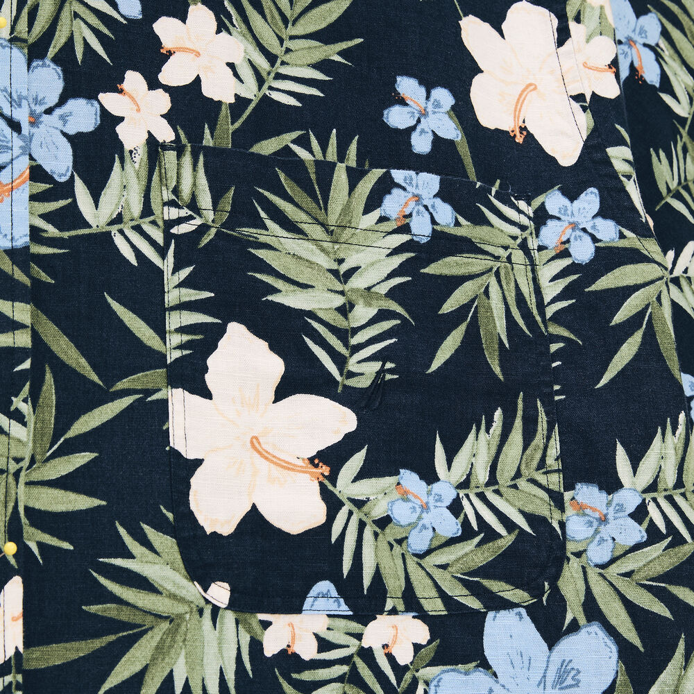 Big & Tall Sustainably Crafted Floral-Print Linen Short-Sleeve Shirt,Navy,large