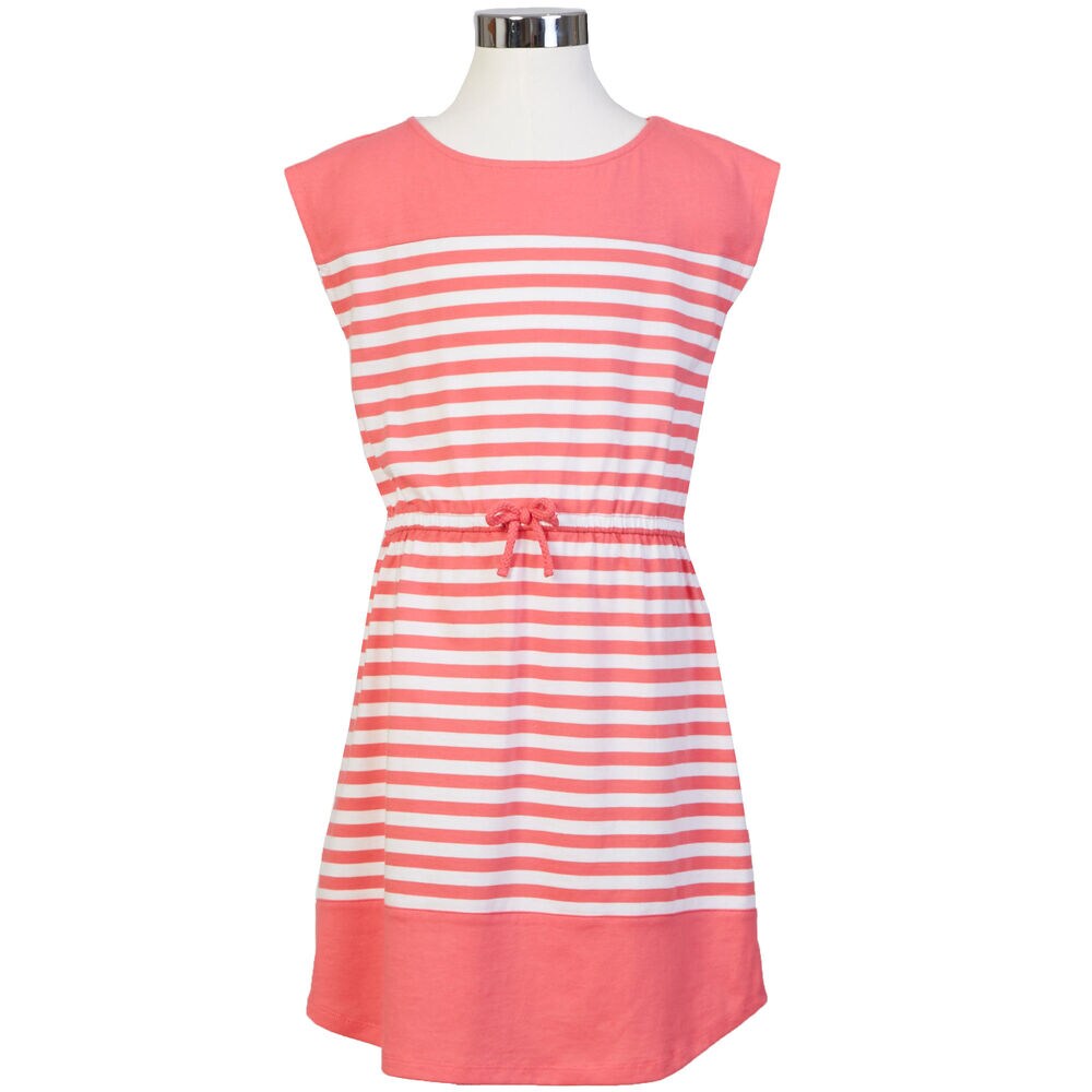  Girls' Striped Drawstring Dress (8-16),New Pink,large