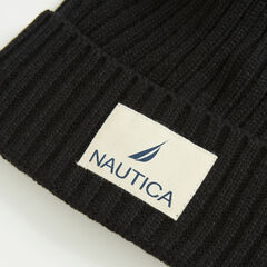 RIBBED-KNIT POM-POM BEANIE,True Black,large