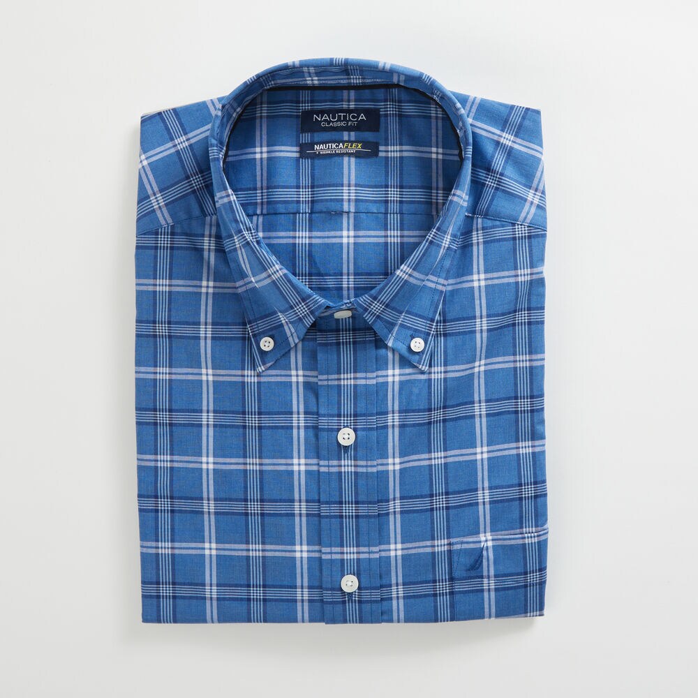 BIG & TALL CLASSIC FIT WRINKLE-RESISTANT PLAID SHIRT,Star Sapphire,large