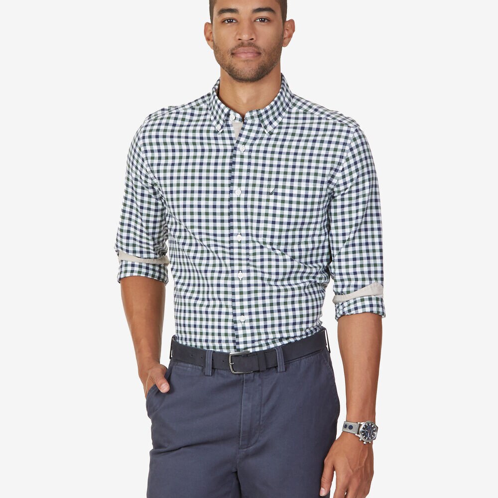 Classic Fit Gingham Check Shirt,Pacific Pine,large
