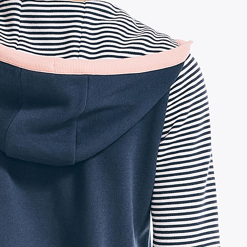 COLORBLOCK STRIPE HOODIE DRESS,Stellar Blue Heather,large