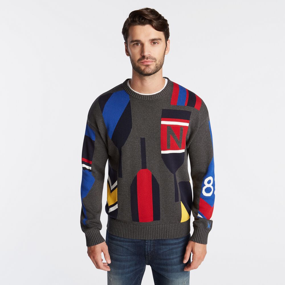 N83 INTARSIA-KNIT GRAPHIC SWEATER,Charcoal Heather,large
