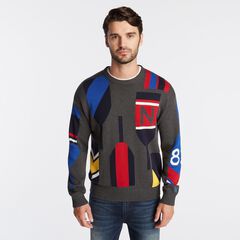 N83 INTARSIA-KNIT GRAPHIC SWEATER,Charcoal Heather,large