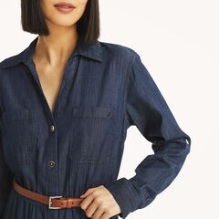 Chambray Midi Shirt Dress,Chambray,large