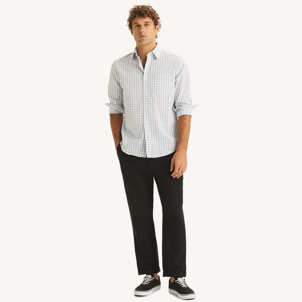 Classic Fit Wrinkle-Resistant Plaid Shirt,Bright White,large