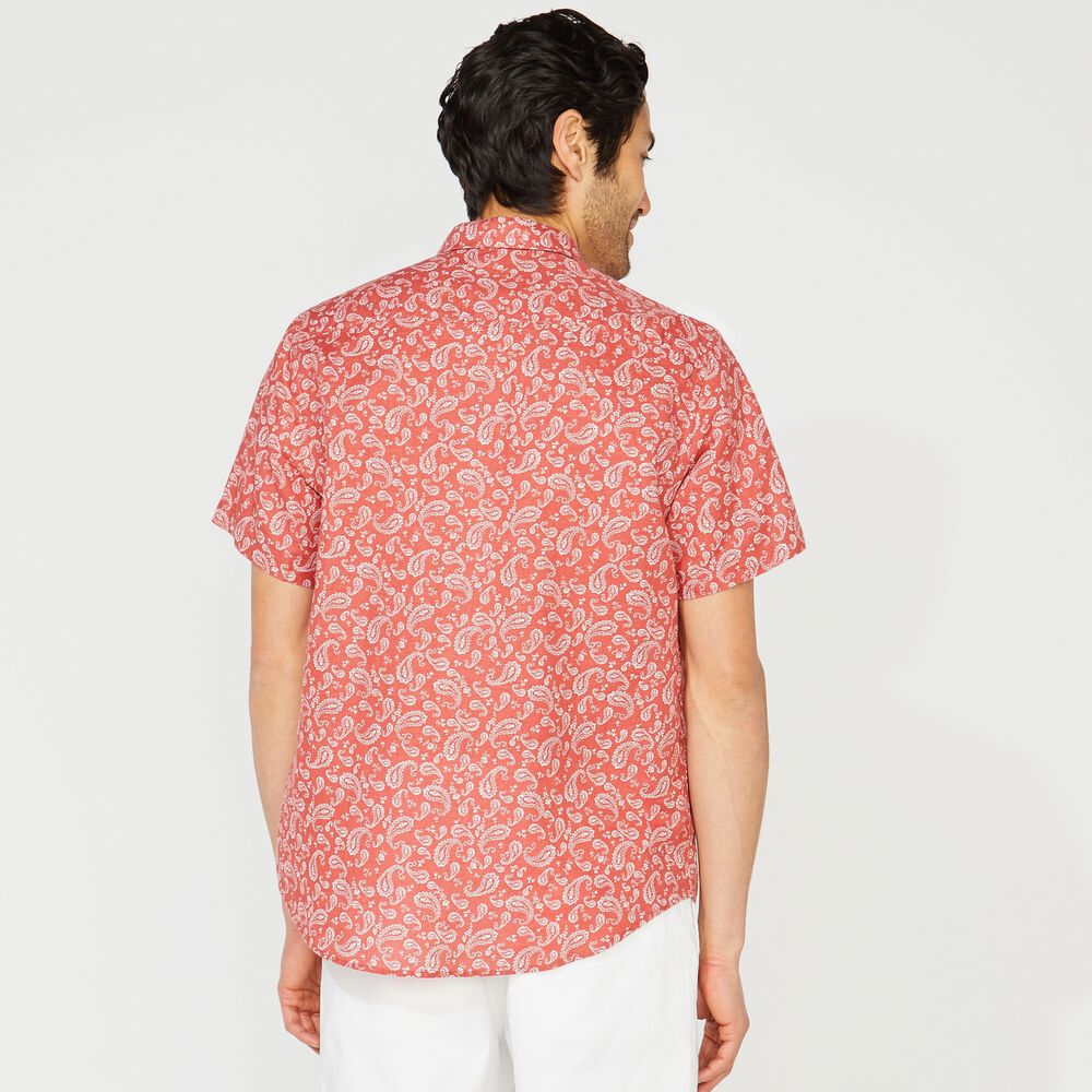 CLASSIC FIT LINEN PAISLEY SHIRT,Mineral Red,large