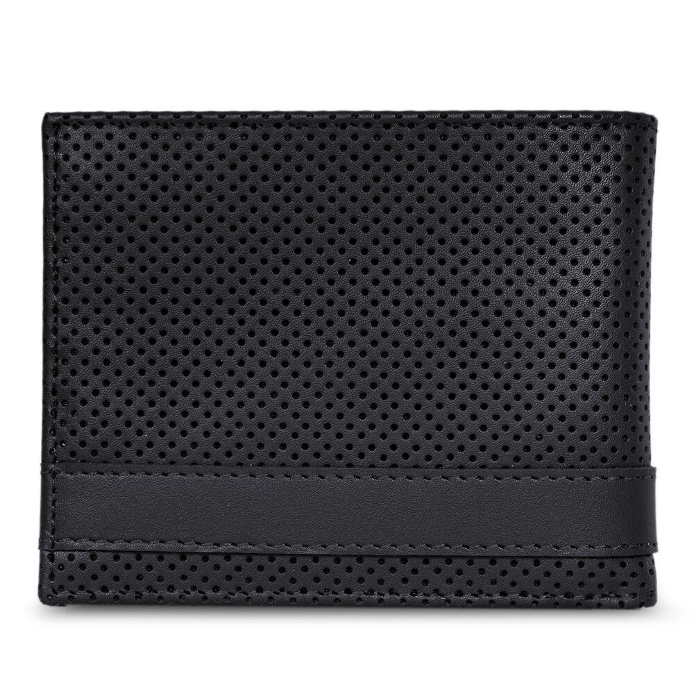 Perforated Leather Bifold Wallet,Black,large