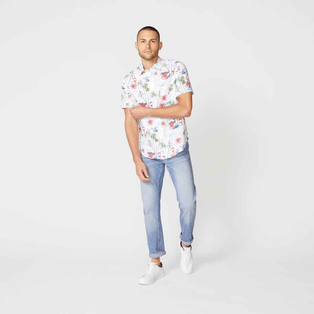 CLASSIC FIT PALM PRINT LINEN SHIRT,Bright White,large