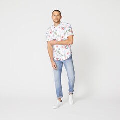 CLASSIC FIT PALM PRINT LINEN SHIRT,Bright White,large