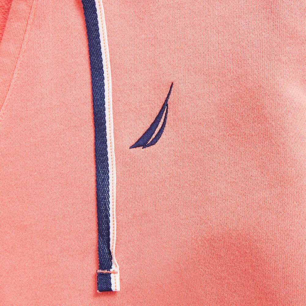 V-NECK PULLOVER HOODIE,Pale Coral,large