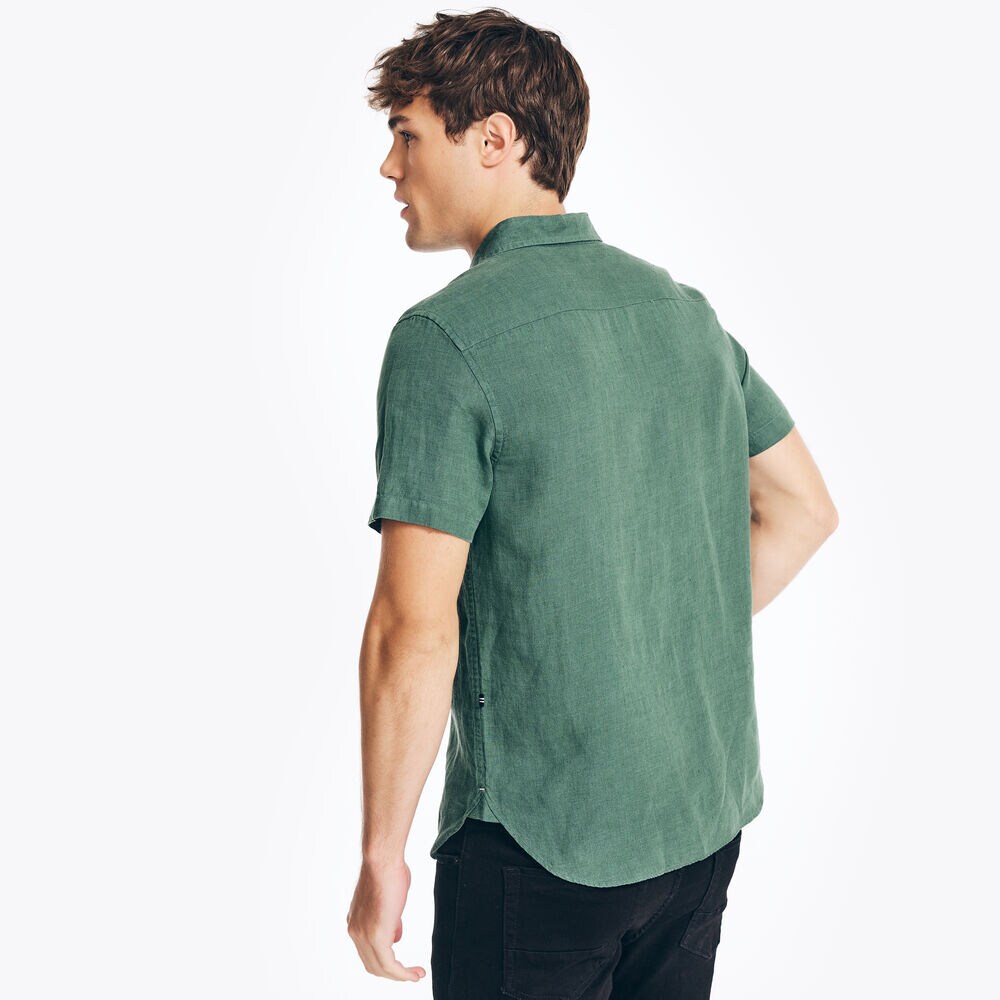 SUSTAINABLY CRAFTED LINEN SHORT-SLEEVE SHIRT,Lakeside Green,large