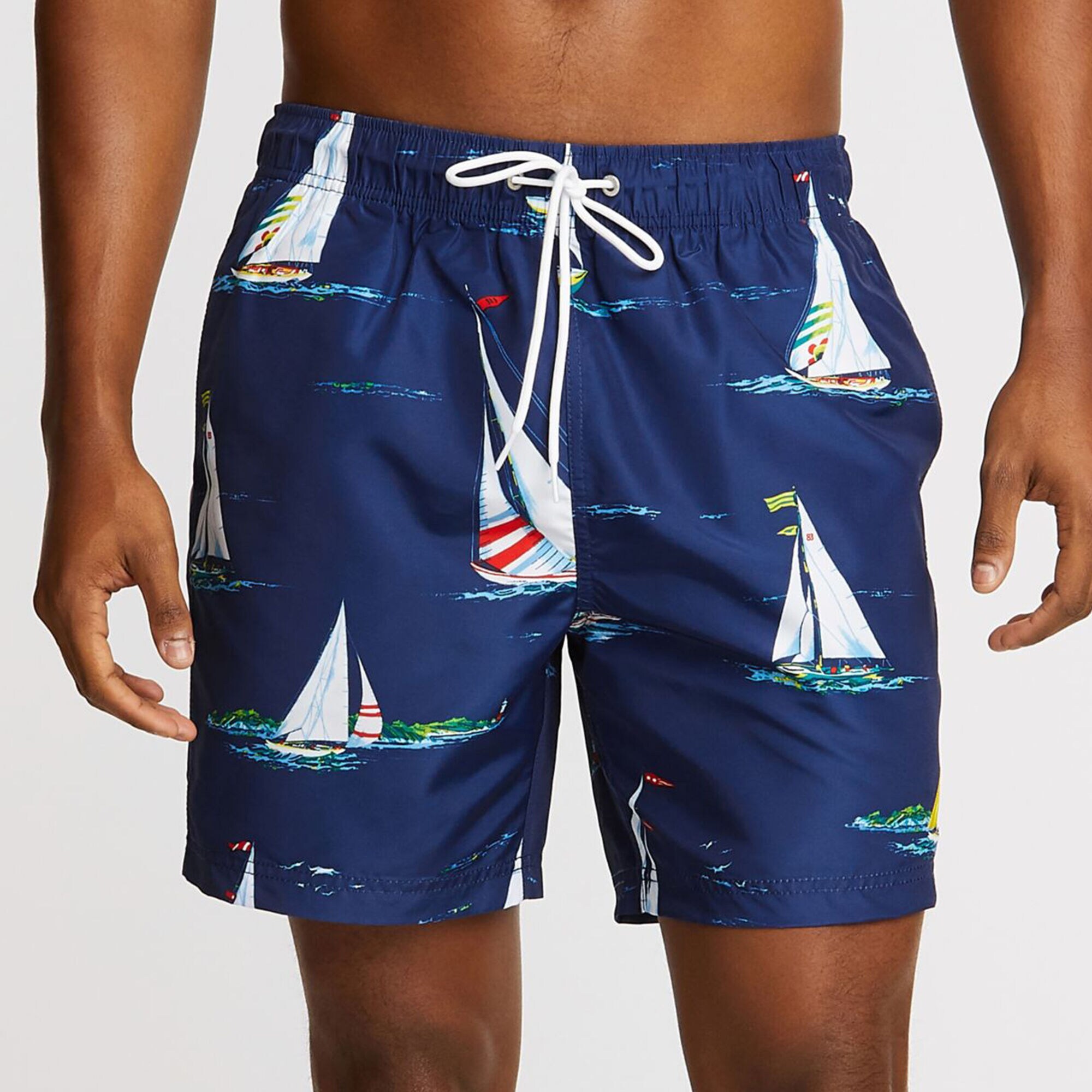 Big & Tall Boat Motif Full-Elastic Swim Trunks - 6" Inseam,Blue Depths,large
