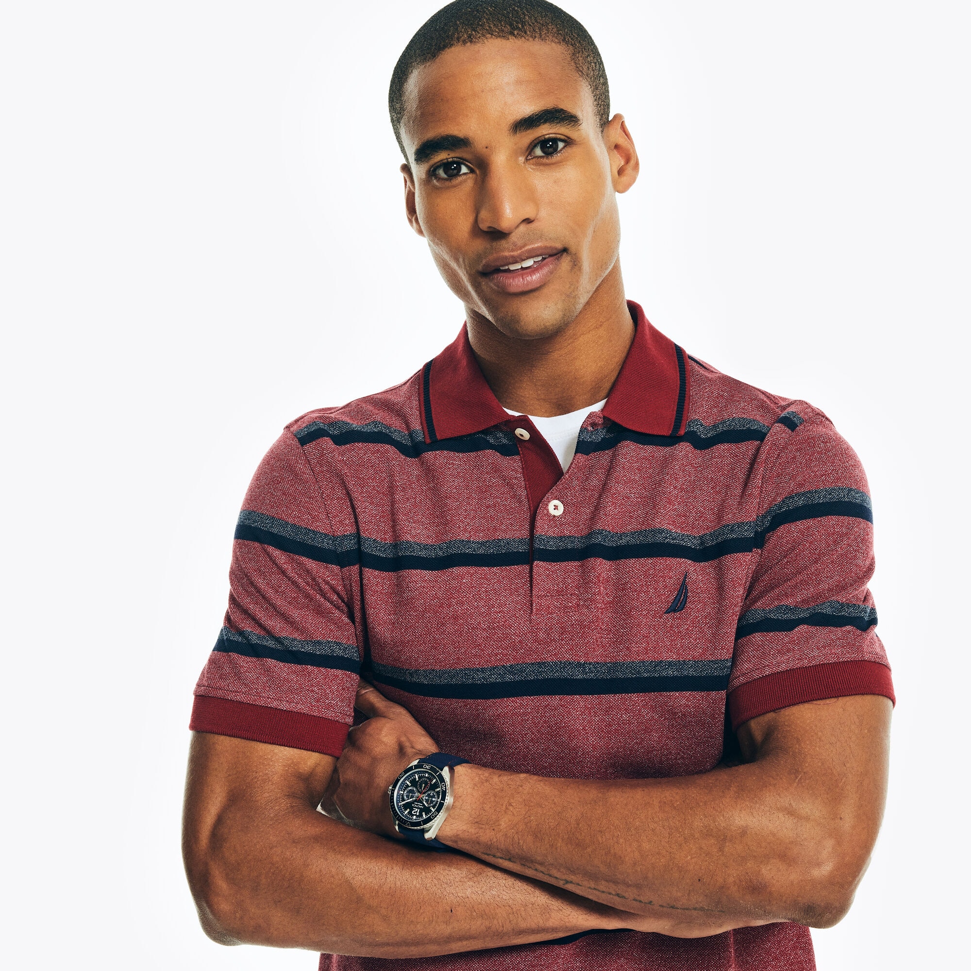 CLASSIC FIT STRIPED POLO,Melonberry,large