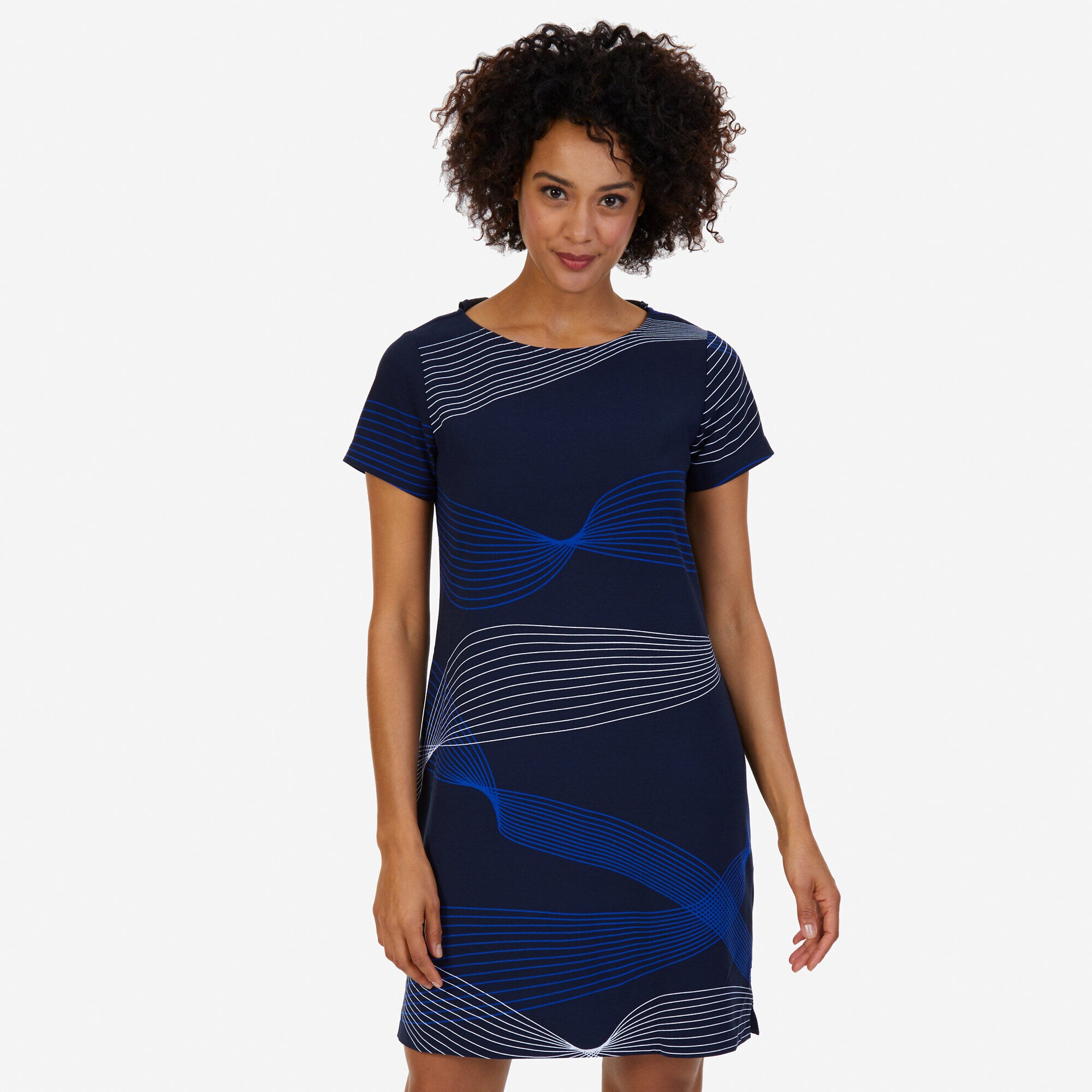 Printed T-Shirt Dress,Stellar Blue Heather,large